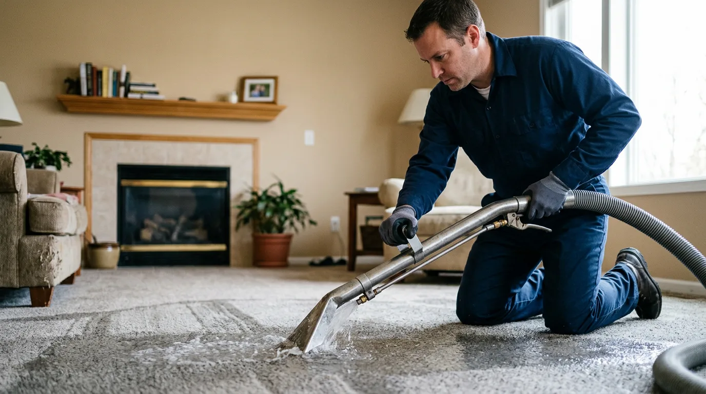 Water damage restoration technician working near Westville, IL